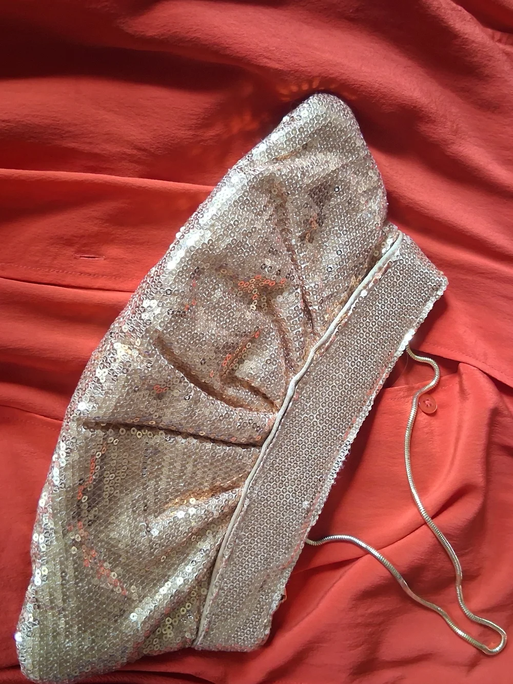 Steve Madden Gold Sequin Evening Clutch Bag with Chain Strap